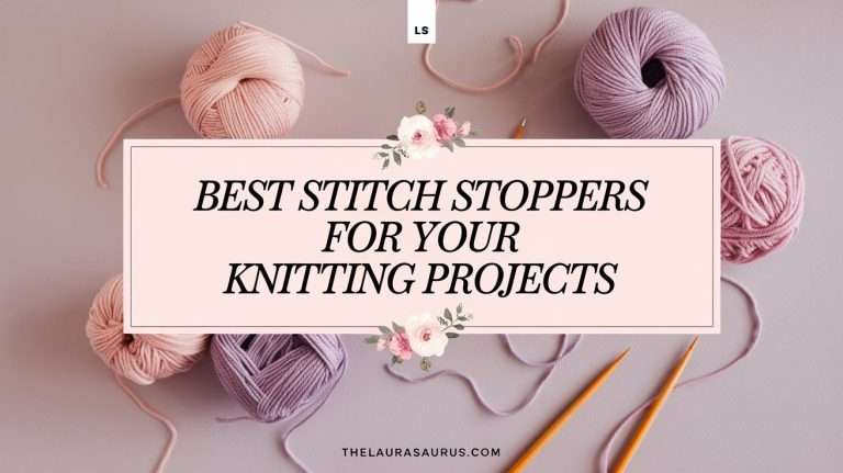 A serene, soft-toned background in pastel pinks and purples, featuring elegant yarn balls and knitting needles artfully arranged.