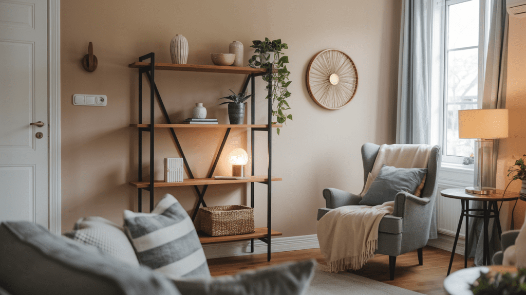 A cozy living room with soft lighting, a warm blanket, and a quiet evening of relaxation.